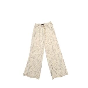 Sound Style Womens Linen Blend Wide Leg Palm Print Paperbag Pants White Large